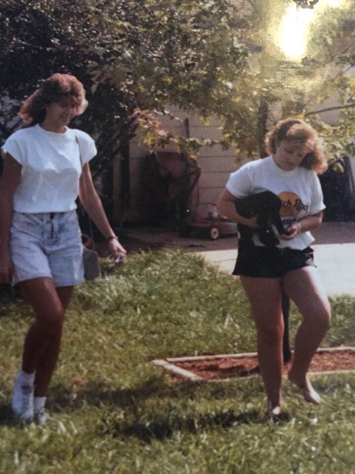 My mom is the one on the left in the white shirt and jean shorts, the on right is one of my mom's friends.